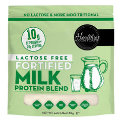 Healthier Comforts envase frontal mostrando el producto y beneficios de proteína