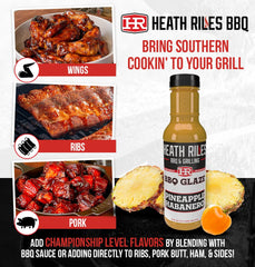 Heath Riles glaseando costillas en parrilla con acabado caramelizado y jugoso
