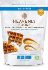 Heavenly Waffles frente del empaque mostrando la bolsa y beneficios