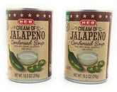 HEB lata frontal crema de jalapeño mostrando el envase y el contenido listo para cocinar