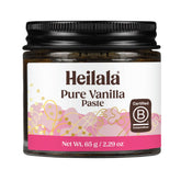 Heilala frasco frente mostrando la pasta y semillas, mejora visual del postre