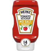 HEINZ etiqueta frontal del ketchup sin sal, aspecto reconocible y confianza