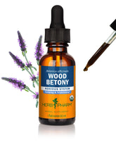 Herb Pharm frasco frontal Wood Betony mostrando etiqueta orgánica y tamaño práctico
