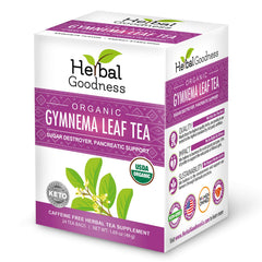 Herbal Goodness empaque frente que muestra bolsitas y beneficios orgánicos