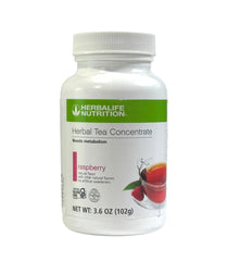 Herbalife empaque frontal del té frambuesa, presenta sabor apetecible