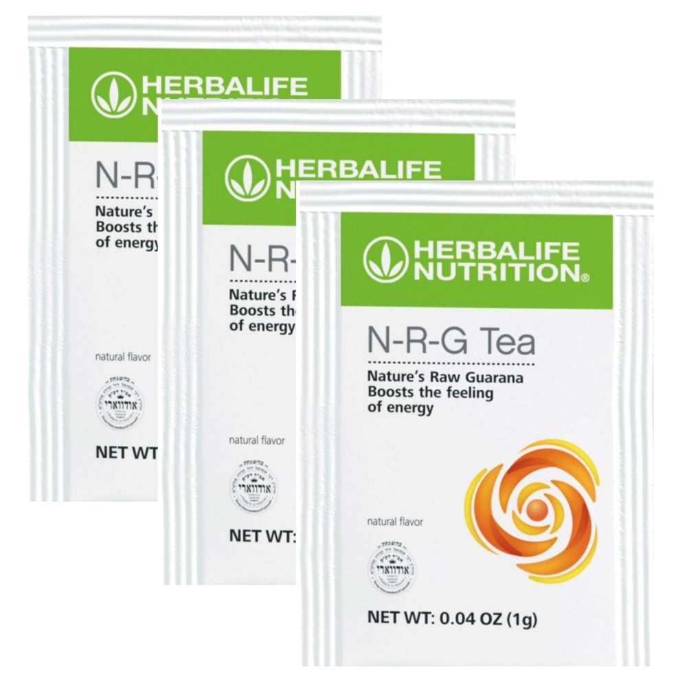 Herbalife N-R-G sobre frontal mostrando el empaque y energía instantánea