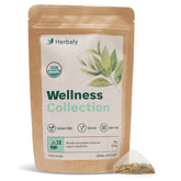Herbaly Wellness frente del empaque mostrando 28 bolsitas y beneficio reconfortante