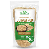 HerbaZest quinoa pop frente del empaque mostrando bolsa resellable y marca