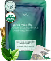 herbl caja frontal de yerba mate orgánica mostrando envase y beneficios