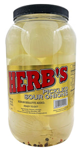 Herb's frasco frontal mostrando cebollas encurtidas listas para usar