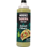 HERDEZ botella frontal mostrando etiqueta aguacate y cilantro, práctico y auténtico