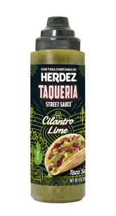 HERDEZ botella frontal con salsa cilantro lime mostrando etiqueta y beneficio de sabor auténtico