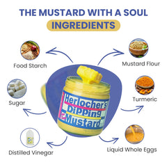 HERLOCHER'S DIPPING MUSTARD detalle de la etiqueta con información clara