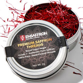 Heray Spice lata frontal de EnSaffron mostrando hebras y diseño protector