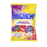HI-CHEW empaque frontal con mezcla uva y fresa, práctico para llevar