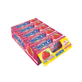 HI-CHEW vista frontal del paquete que destaca sabor a frutilla y conveniencia