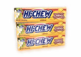 HI-CHEW Morinaga empaque frontal con diseño y beneficios tropicales