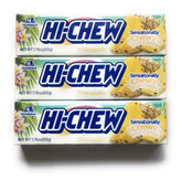 HI-CHEW Morinaga frontal del paquete mostrando 3 packs y facilidad para compartir