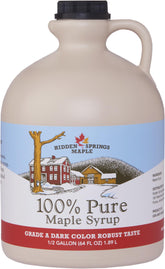 Hidden Springs Maple envase frontal mostrando jarra media galón y etiqueta clara