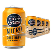High Brew lata frente con caramelo muestra sabor y conveniencia