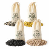 High Plains Beans frente del paquete mostrando cuatro bolsas reseñables y variedad