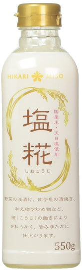 Hikari Miso botella frontal del Shio Koji mostrando tamaño y diseño