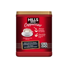 Hills Bros taza con cappuccino cremoso mostrando textura espumosa