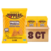 HIPPEAS empaque frontal Knockout Nacho mostrando 8 bolsas y beneficio proteína vegetal