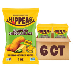 HIPPEAS frente del empaque muestra sabor jalapeño cheddar y conveniencia