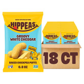 HIPPEAS paquete frontal que muestra el sabor Groovy White Cheddar y conveniencia