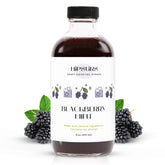 HipStirs botella frente con jarabe de mora y menta, atractivo visual y mezcla lista
