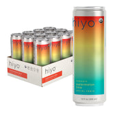 HIYO frente del pack 12 unidades mostrando la lata y beneficio refrescante