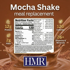 HMR batido mocha servido en vaso, bebida lista y saciante para desayuno rápido