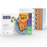 HMR lasaña frente del envase mostrando rótulo y porción conveniente