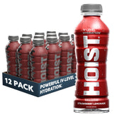 HOIST frontal pack de 12 botellas mostrando el envase y sello de hidratación militar