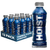 HOIST vista frontal de la botella azul raspberry mostrando diseño y fácil consumo