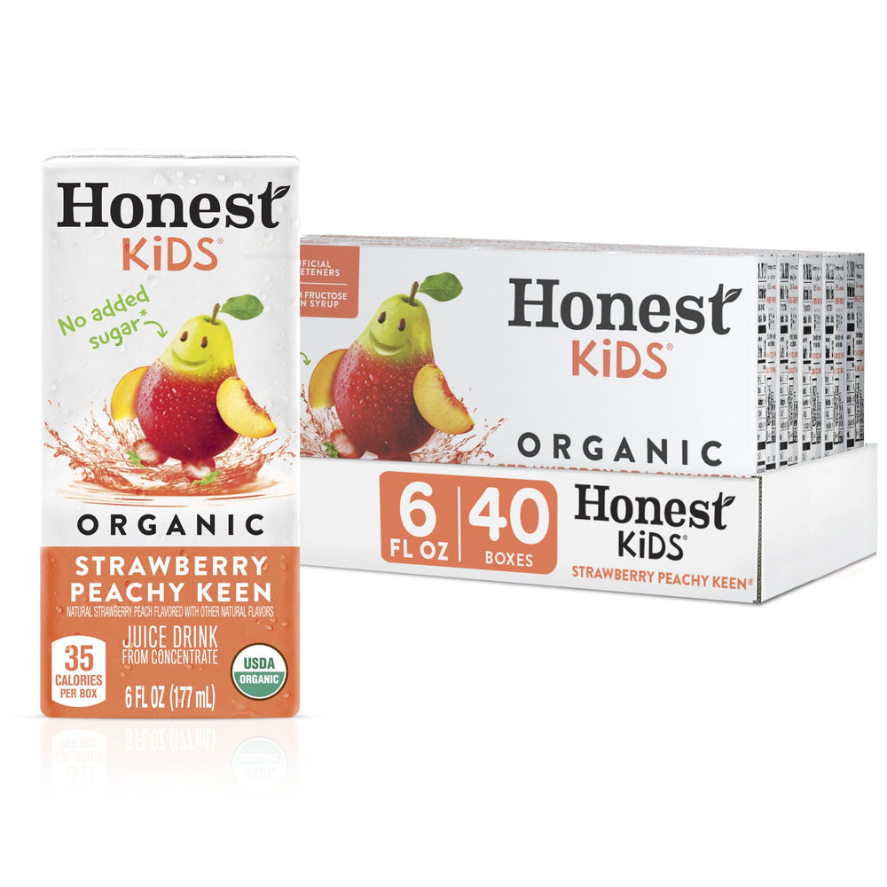 Honest Kids frente del cartón mostrando diseño colorido y sabor reconocible