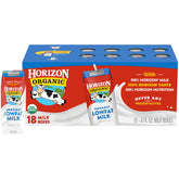 Horizon Organic caja frontal mostrando envase portátil y confianza de marca