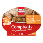 HORMEL COMPLEATS bandeja frontal mostrando pavo y relleno, opción rápida