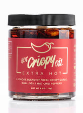 Hot Crispy Oil frente del frasco mostrando presentación y sabor