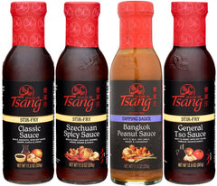 House of Tsang frascos frontales del pack variedad mostrando etiquetas y beneficios de sabor