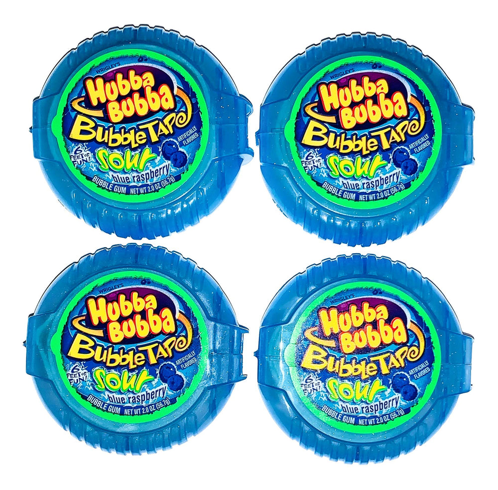 Hubba Bubba tubo frontal mostrando el color azul y facilidad de transporte