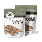 HUDSON PECAN COMPANY bolsa frontal mostrando pacanas praline, ventaja de frescura