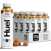 Huel botella frontal mostrando marca y formato práctico para llevar