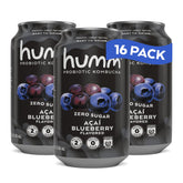 Humm lata frontal Acai Blueberry mostrando diseño y sabor refrescante