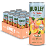 Huxley lata frontal pack de 12 mostrando diseño y beneficios energéticos