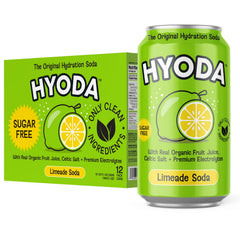HYODA lata frontal mostrando diseño refrescante y ventaja de hidratación
