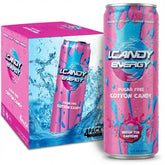 iCandy lata frontal mostrando el diseño y sabor algodón de azúcar, invita a probar