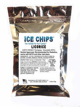 ICE CHIPS bolsa frontal licorice mostrando diseño y cierre resellable, conveniencia