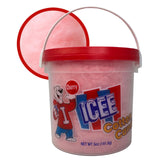 ICEE algodón de azúcar cubeta frontal mostrando sabor cereza y atractiva presentación